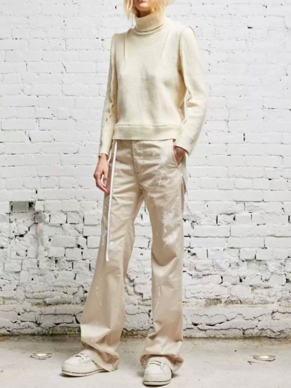 NWT R13 Jane Paint Splatter Flare Chinos Jeans - Beige 24/25